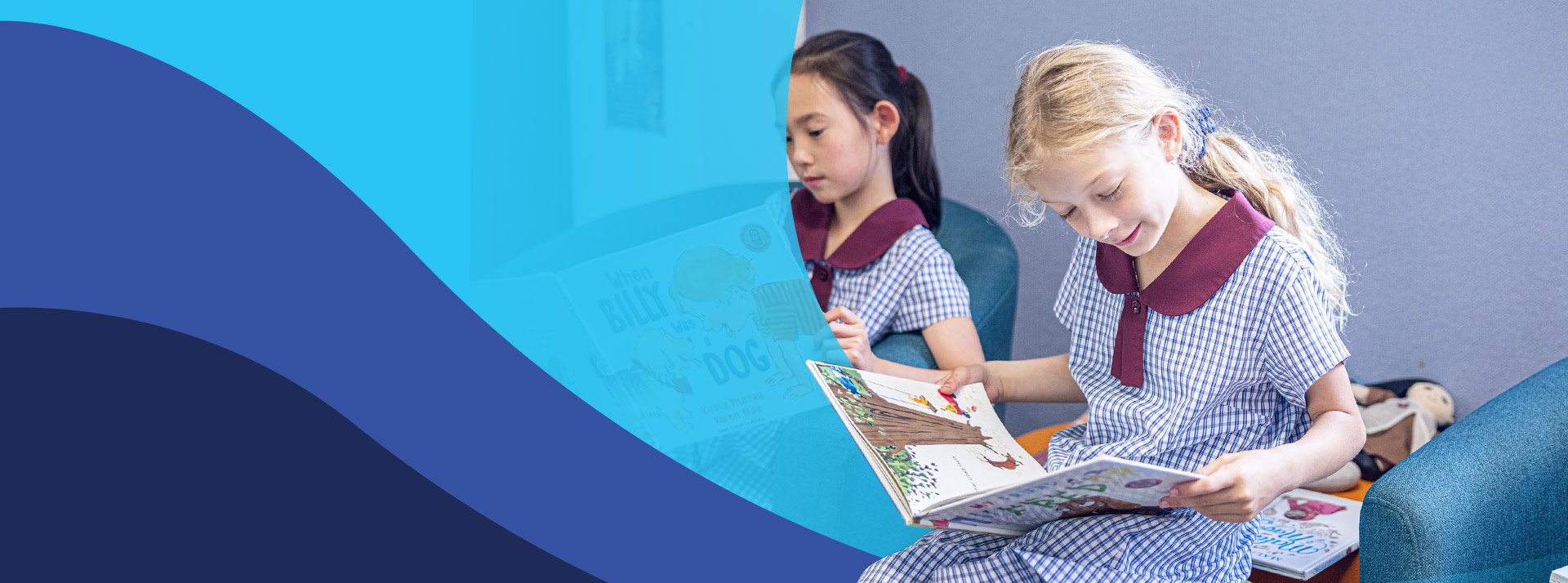 Student reading a book in the library at St John's Primary School Riverstone